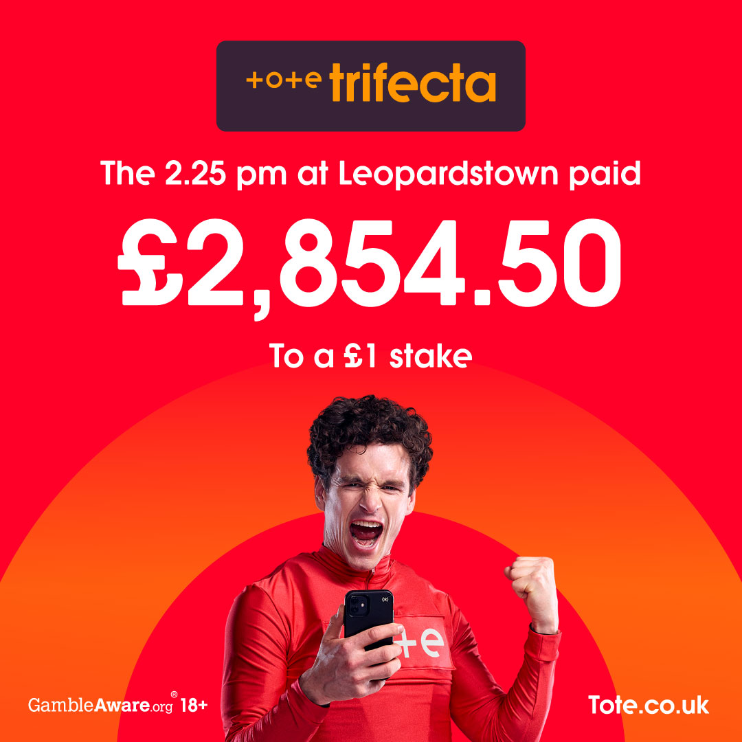 ToteRacing's tweet image. A 𝙏𝘼𝙎𝙏𝙔 TRIFECTA 🤑

A nice winning dividend for punters in the Listed Handicap Hurdle at @LeopardstownRC 💰

Tricast: €1,399.92 ❌
𝗧𝗿𝗶𝗳𝗲𝗰𝘁𝗮: €2,854.50 ✅

#Trifecta | 🔞 Gambleaware.org