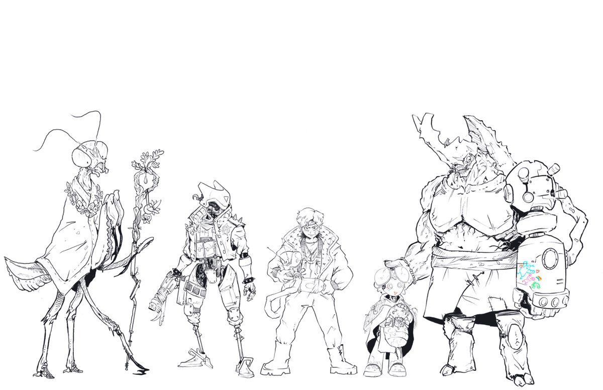 Mortis_IV's tweet photo. Making a team for my character design class

Going for Fallout + Kamen Rider + whatever I think is cool and freaky

Hope to have colors filled by the end of the day! 

#wip #characterart #inking https://t.co/Wi6Mbq6fxK