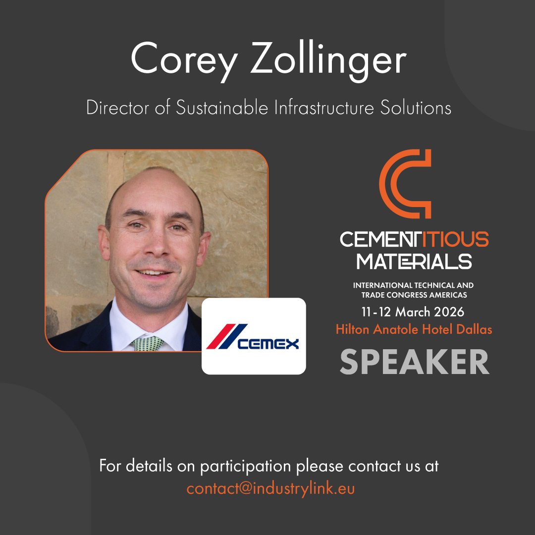IndustryLinkEU's tweet photo. @agcivengineer Director of Sustainable #Infrastructure Solutions at @Cemex_USA joins #Cementitious Materials #Congress Americas 2026 (March 11-12, Hilton Anatole Dallas, Texas): Ready-Mix Concrete Carbon #Budgeting for Buildings and Infrastructure. 
https://t.co/zWjcLECBDK https://t.co/yygseySHGi