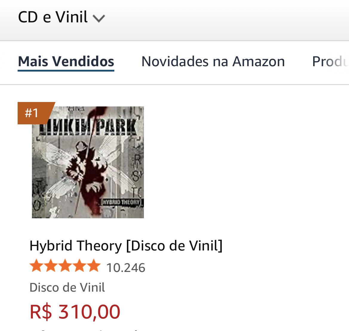 Atualmente o Hybrid Theory, álbum de estreia do Linkin Park, é o disco mais vendido na Amazon Brasil.