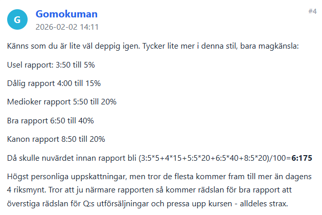 Carlmarkus1's tweet photo. Pricerherrarna fortsätter på nya Börssnack. Gillar ju hur han tänker och prognostiserar utfallet på rapport. 🤪
Jag gillar aktiens värdering och hoppas på tre starka rapporter här framöver. Köpte lite mer under förra veckan och kan hålla med om +6 kr vore fullt rimligt. Tror dock inte rapporten kommer röra sig särskilt mycket då ingen orkar bry sig om bolaget men vi får se.
Jag tänker personligen på #Pricer mer som ett onoterat bolag för stunden där större flöden avgör kursen under 2026. När är den våta filten borta med Quero och hur tänker Sterling sätta fart på bolaget? Det är sådant jag klurar på under H1 och ser fram emot en händelserik stämma till våren!
https://t.co/C23swKrNjh