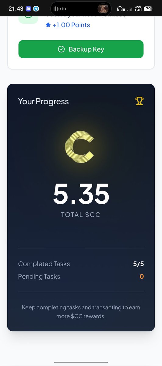 Circlepay Airdrop ( Canton network )
Reward : CC Token
wallet.circlpay.app/?ref=KE9YZNJ

-Login with twitter
-Code : KE9YZNJ
-Go to task
-Backup private key
-Deposit your wallet ( 0.1$-0.5$ on base network )
-Complete all task
-Done 

nb : verify,wait 1 hours