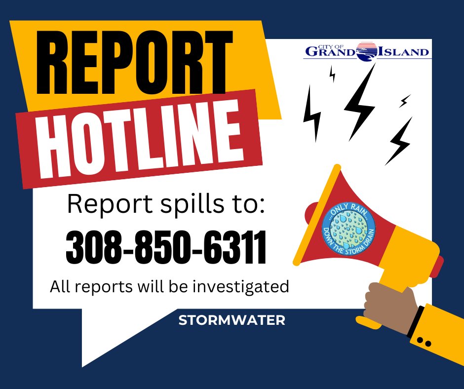 Spilled fuel, oil, paint, or dumpster liquids can spread quickly in stormwater — even small amounts cause harm.
Report spills that may reach or have reached flowing water: 308-850-6311.
In an emergency, call 911.