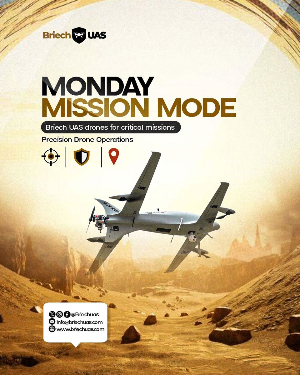 BriechUAS's tweet photo. Monday Mission Mode.
Engineering mission-ready drones at Briech UAS built for precision, reliability, and real-world impact.
🌐 https://t.co/hBLiq5vvDZ
#BriechUAS #DroneTech #UAVSystems #Aerospace #DefenseTech #CommercialDrones #MadeInNigeria #MondayMotivation #MissionMode https://t.co/asD79begIm