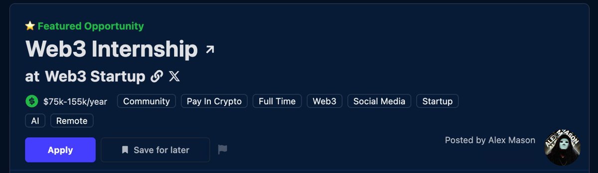 We’re hiring interns!

I’m building a team for an AI-driven Web3 startup with $10M+ raised.
We’re looking for Researchers, Analysts, and Editors to join us:

- Full-time (40 hours/week)
- No prior experience needed — full training provided
- Starting pay: $1,650/week

If you want