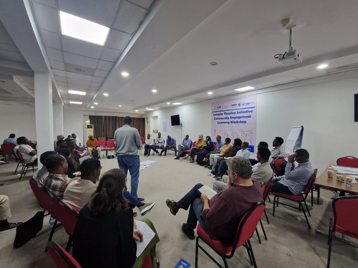 shf_somalia's tweet photo. #Flagship #CommunityEngagement (CE) partners #ASEP/#GTS, #HARD & #URRO are currently leading discussions at the #Somalia #FlagshipInitiative CE #LearningWorkshop in #Mogadishu. #ABC Chairs/Co-Chairs, #SHF & @OCHASom FCU colleagues in attendance to document shared experiences. https://t.co/HigxRAObAE
