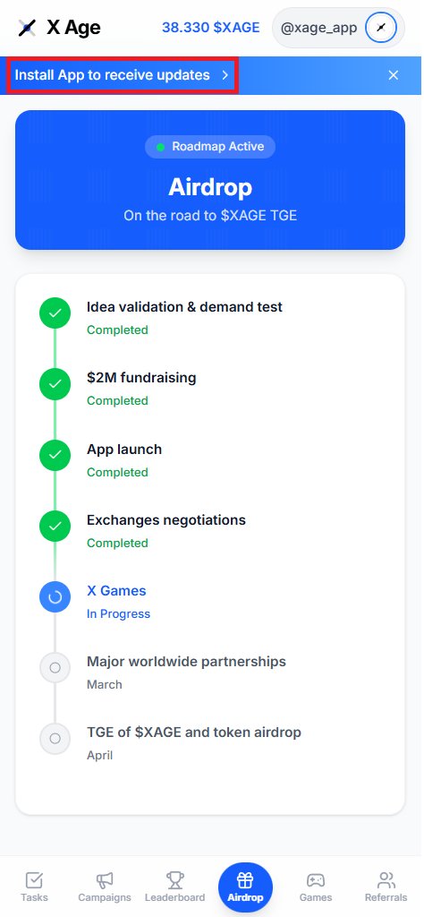 xage_app's tweet image. We’re rolling out a major X Age update — the PWA mobile client is now live for both Android and iOS.

You can now install X Age directly on your phone and stay ahead of everything happening in the app.

With the PWA, you’ll be the first to receive notifications about updates, new…