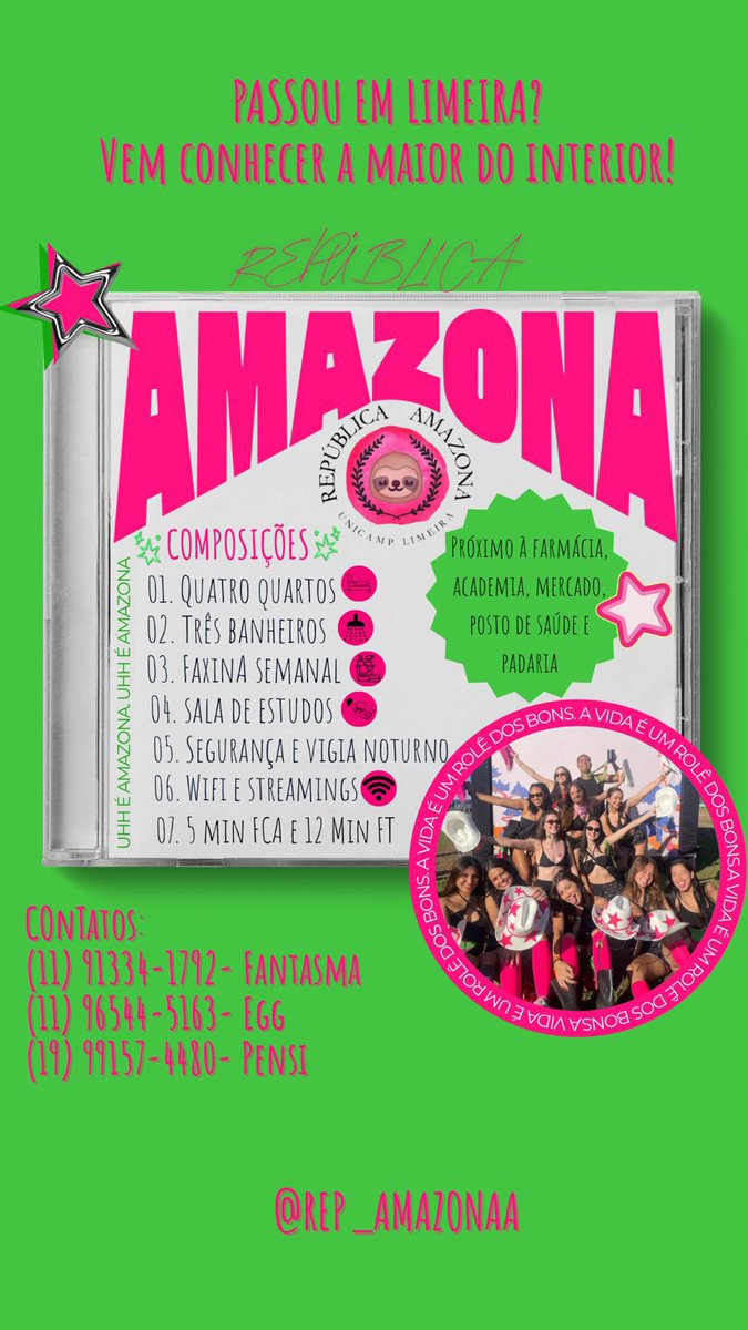 AmazonaRep's tweet photo. PASSOU EM LIMEIRAA?
PARABÉNS PELA APROVAÇÃO BIXETINHA!!🩷💚
vem conhecer a gente e viver a melhor fase da sua vida como amazona!🎉🎉
entra em contato  pra saber tudo!
unicamp limeira / adm / administração unicamp / eng manufatura / eng de produção/ nutrição/ ciencias do esporte https://t.co/gkU3Zi97T6