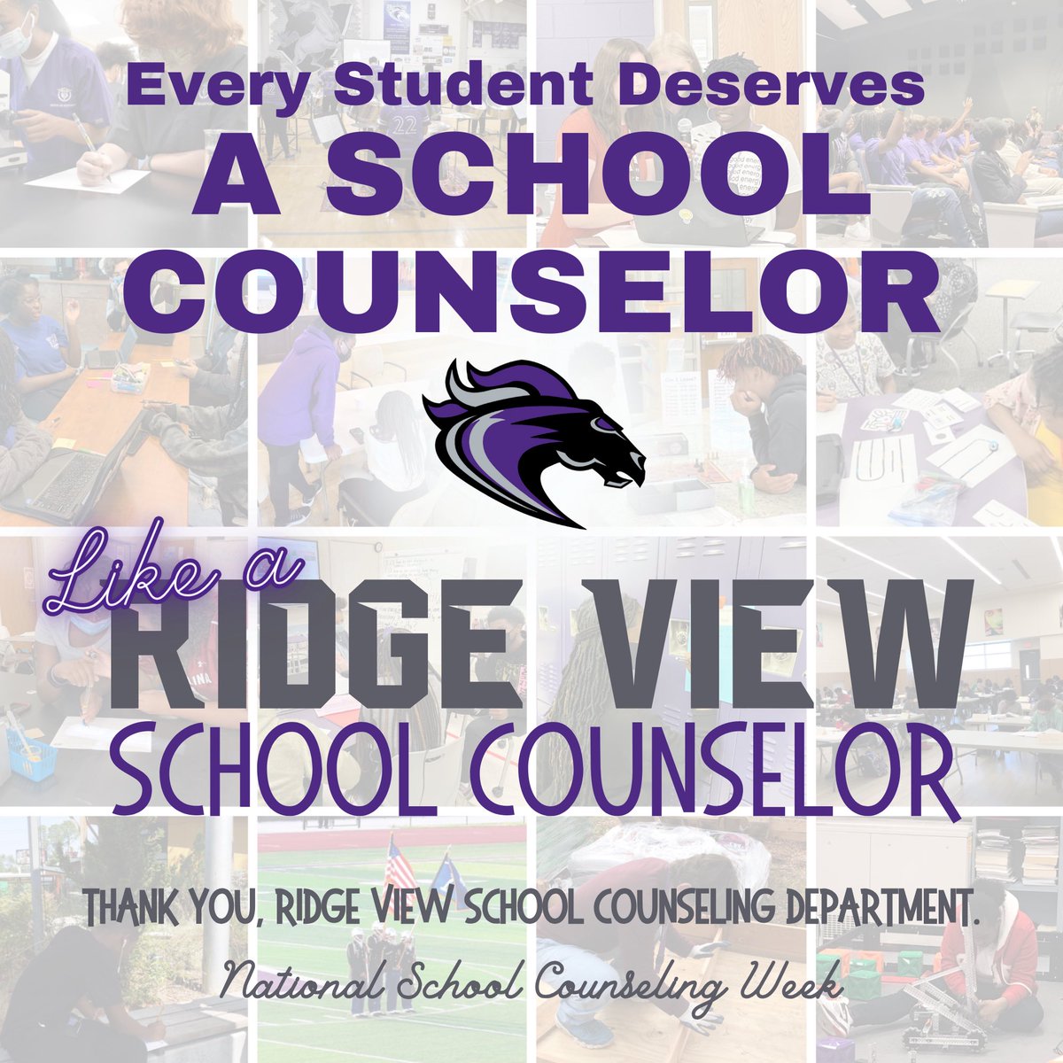 rvhs's tweet image. Every student deserves a school counselor like a Ridge View School Counselor 💜🩶
Thank you to our amazing Counseling Department for supporting, guiding, and advocating for our Blazers every day!
#NationalSchoolCounselingWeek #RidgeViewProud #TheBestAtTheView