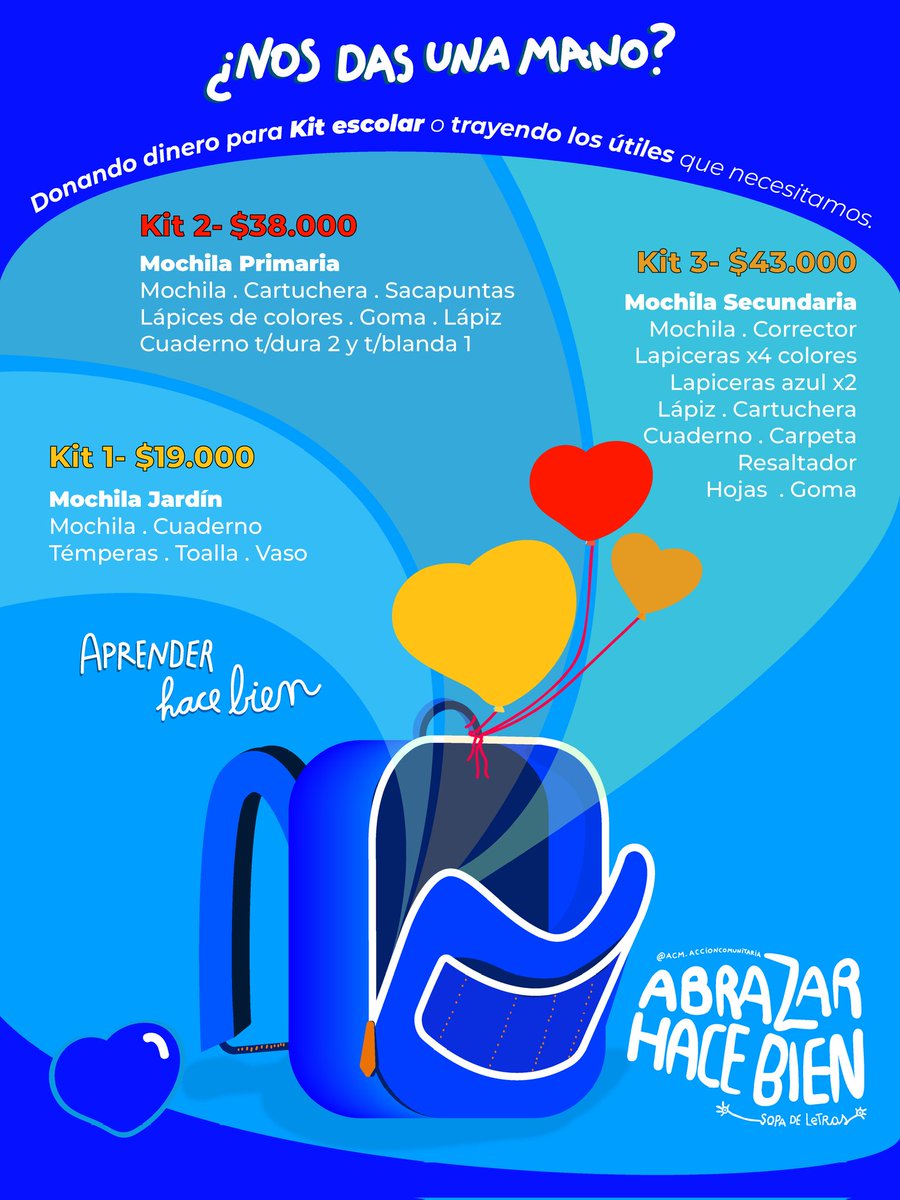 acm_ccnv's tweet photo. Aprender hace bien
¡Campaña de útiles escolares!
Necesitamos tu ayuda para que niños y jóvenes en situación de vulnerabilidad tengan materiales apropiados para comenzar el ciclo lectivo 2026.
¿Nos das una mano?
Donando dinero para un kit o trayendo los útiles que necesitamos. https://t.co/EPhCMk7JmT