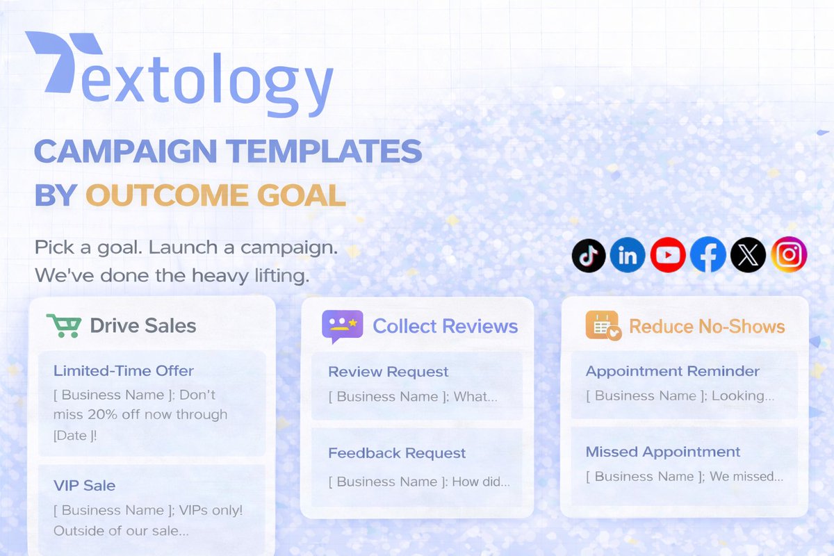 textologyhub's tweet image. Campaigns Built for Results 🎯
Pick a goal.
Launch a campaign.
We’ve done the heavy lifting.
#SMSMarketing #SaaS #Textology #MarketingAutomation #BusinessTools
