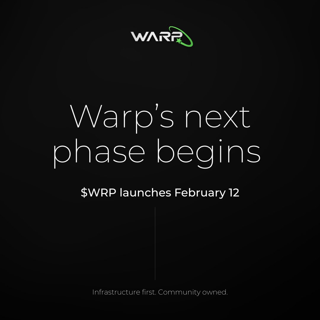 $WRP is coming on February 12

Warp’s Token Generation Event will officially launch on <a href="/BlackholeDEX/">Blackhole</a>.

This is the moment where years of groundwork become a live network asset, not a speculative experiment.

Infrastructure first.
Utility driven.
Community owned.