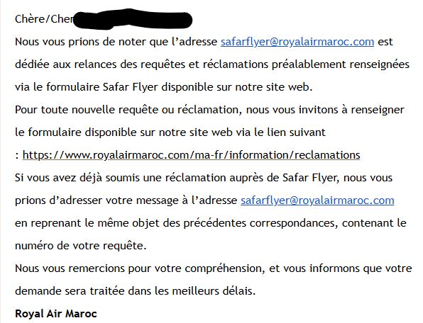 MHDTBC's tweet photo. WAAAA @royalairmaroc, d'abord vous demandez à envoyer un email vers une adresse, puis vous répondez que ce n'est pas la bonne adresse et qu'il faut remplir une réclamation derrière le login qui est  lui même bloqué ! rendre dingue inside and outside the aircraft ! https://t.co/FfofuNFkbm