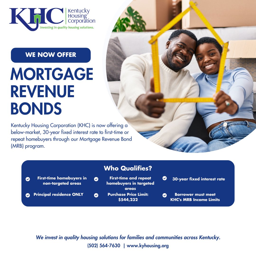 KYHousing's tweet photo. Kentucky Housing Corporation offers a below-market, 30-year, fixed interest rate for qualified Kentucky homebuyers. To see if you qualify, visit our website today! Then, contact a KHC-approved lender to begin the homebuying journey! #homeownership https://t.co/1XoOYWdhBJ
