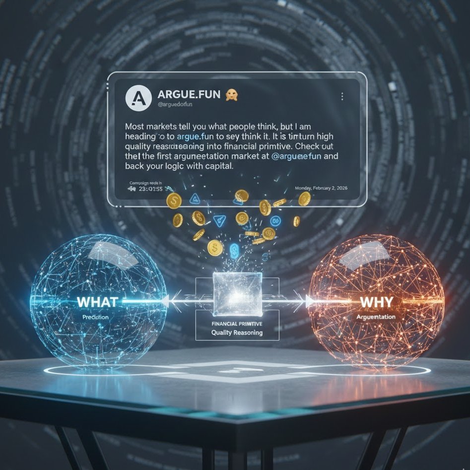 ct_tushar's tweet photo. Most markets tell you what people think, but I am heading to https://t.co/dS4zjA9TlY to see why they think it. It is time to turn high-quality reasoning into a financial primitive. Check out the first argumentation market at @arguedotfun and back your logic with capital. https://t.co/weA6Ybe3Yq