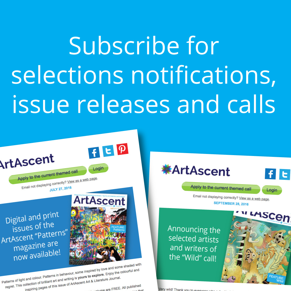 ArtAscent's tweet image. Receive notification of selected artists and writers and upcoming calls via our newsletter. Sign up today.
ArtAscent.com/newsletter-sig…

#DontMissOut #ArtMagazine #CallForEntry #ArtAscent #ArtCollector #ContemporaryArt #ArtInvestor #CallForArtists #CallForWriters #CallForProjects