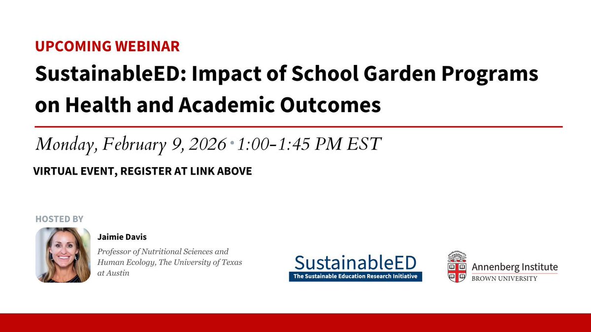 AnnenbergInst's tweet photo. How do we make school gardens last? 🌻 Beyond the health data, Dr. Jaimie Davis will discuss strategies for sustainability based on data from 500+ teachers across the US.

Join us for this #SustainableED deep dive! @EdSustainable 

Register here: https://t.co/Kh7neFNLAK https://t.co/0NddBCc1Va