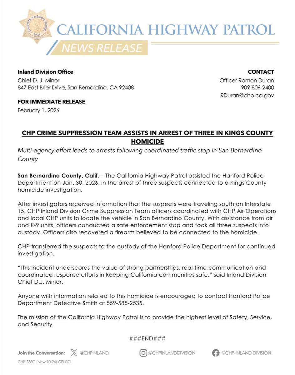 CHP Inland Division tweet media