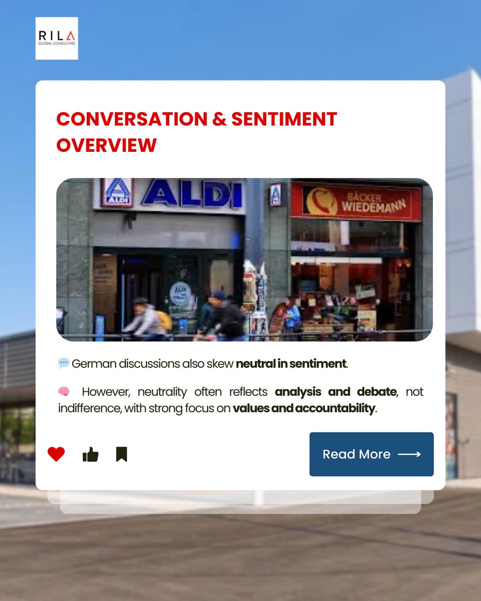 RilaGlobal's tweet photo. 🏷️ In Germany, Aldi’s story goes far beyond affordability.
#SocialListening #ConsumerPerception #RetailInsights #GermanyMarket #BrandTrust #ESG #CulturalContext #RILAGLOBALCONSULTING https://t.co/nnfbhT2rjq