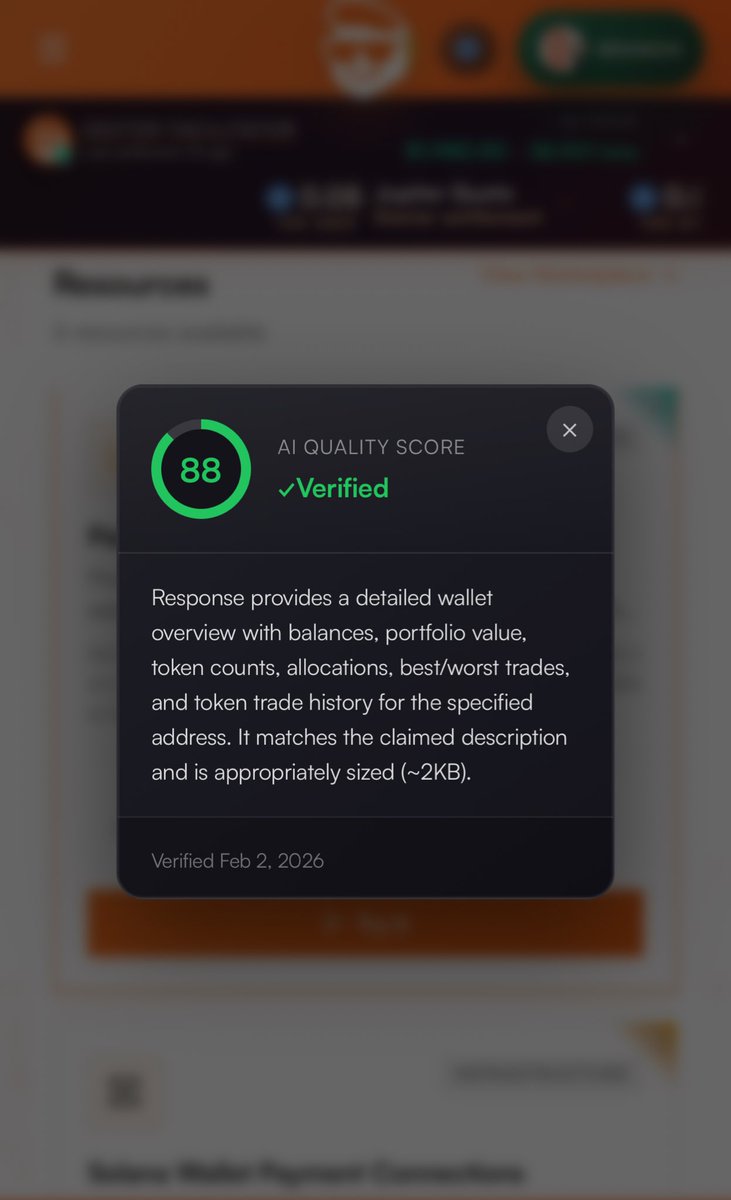 Great work by <a href="/BubbleLabsTech/">Bubble Labs</a> with integrating the Dexter Marketplace.

5 of 5 resources pass #x402 endpoint verification with high scores. Check them out! 🫧👨‍💻