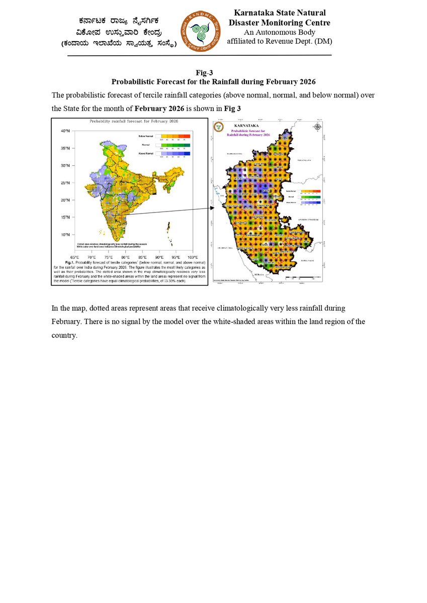 KarnatakaSNDMC's tweet image. #Outlook for the Maximum &amp;amp; Minimum #Temperatures &amp;amp; #Rainfall during February 2026
@KarnatakaVarthe #KarnatakaRains #KSNDMC