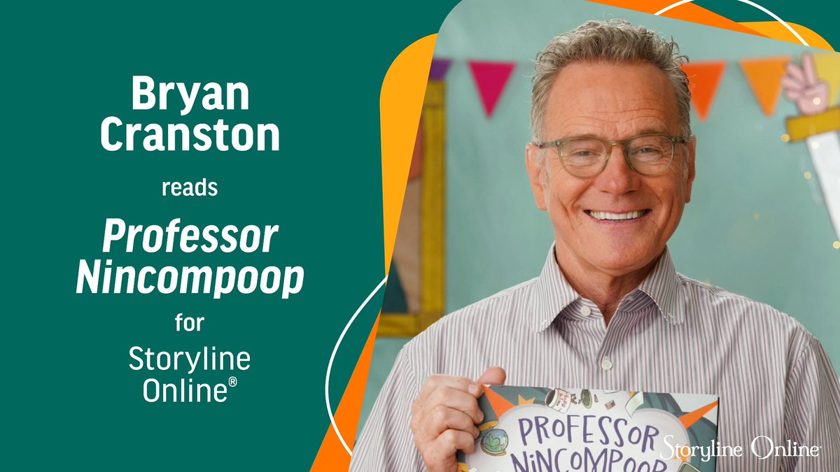 storylineonline's tweet photo. Step into a world of wild imagination with ‘Professor Nincompoop,’ read by Bryan Cranston! 

This joyful tall tale celebrates imagination, play and the fun of storytelling—where exaggeration reigns &amp; anything is possible.

Watch here: https://t.co/flcj2s9IPU https://t.co/Q59SDZqbRW