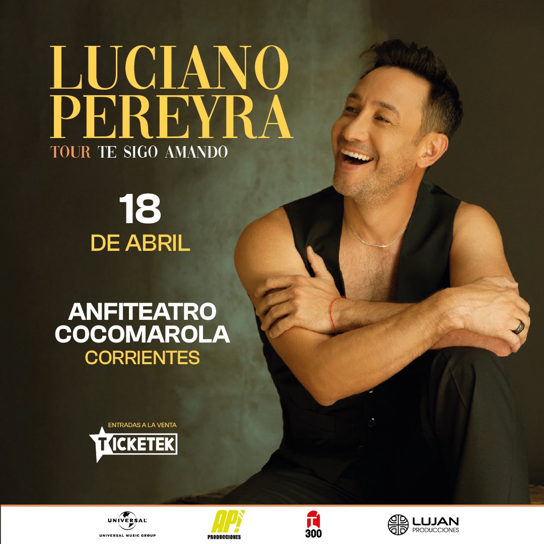#TourTeSigoAmando en Corrientes 🫶🏼

🏟️ Anfiteatro Cocomarola
🗓️ 18 de abril 
🎫 ticketek.com.ar/luciano-pereyr…