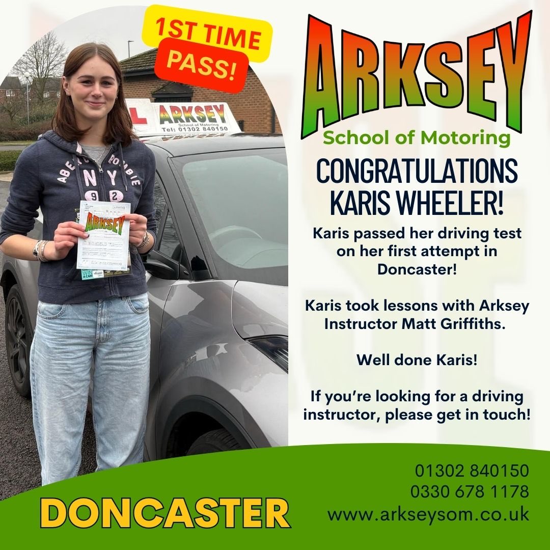 Congratulations, Karis Wheeler! 

Karis passed her driving test on her FIRST attempt in Doncaster! 

She took lessons with our fantastic instructor Matt Griffiths — well done Karis, an amazing achievement! 👏✨