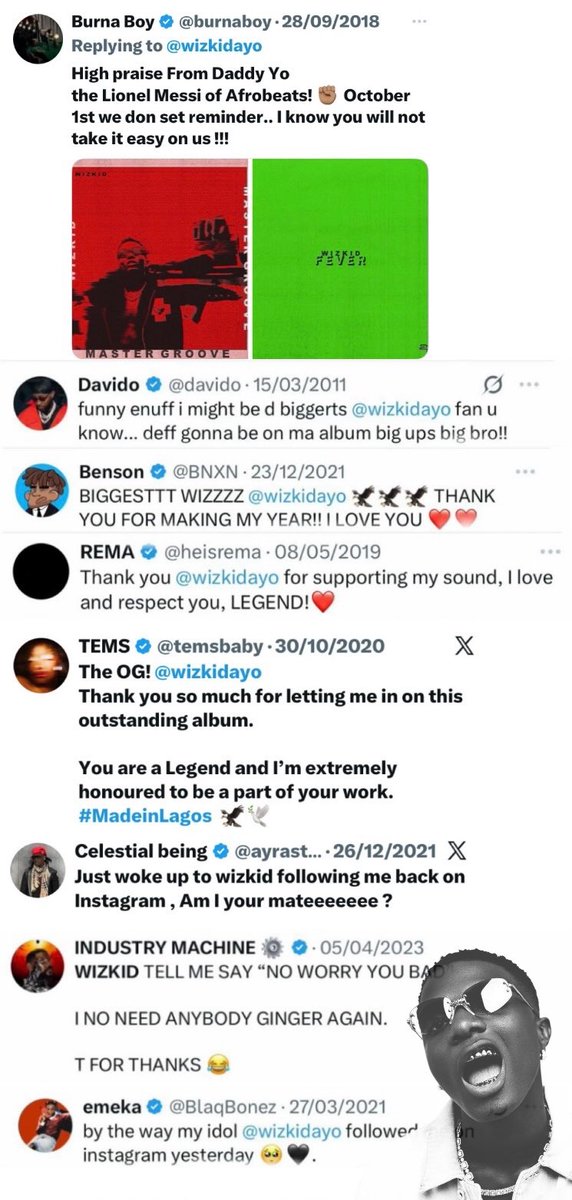 Throwback tweets of Nigerian artistes idolizing The King Of Afrobeats. 🦅

Industry Daddy! 👑