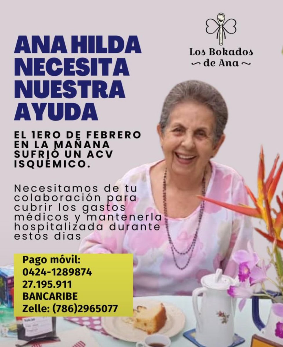 La señora Ana Hilda Carrero, madre de nuestra amiga y colega Silvia Sánchez Carrero, necesita ayuda para superar un ACV isquémico que sufrió este domingo 1 de febrero
