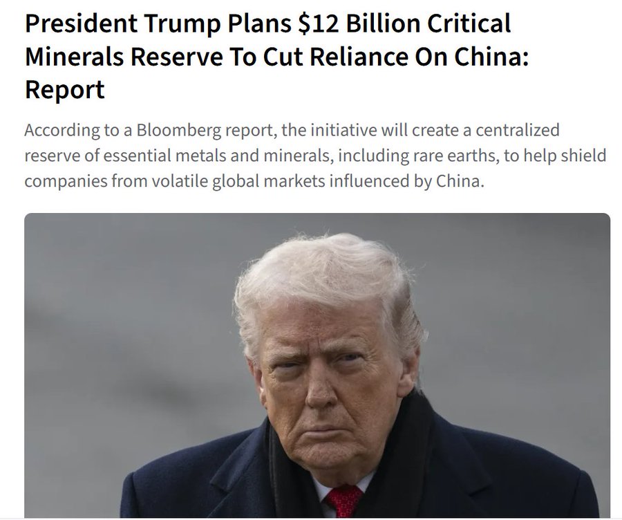 🚨BREAKING: Trump Fires Back at the Red Dragon- US to Launch $12 Billion “Strategic Mineral Stockpile”.

🔥Trump added #SILVER to the US Strategic Mineral List in November!