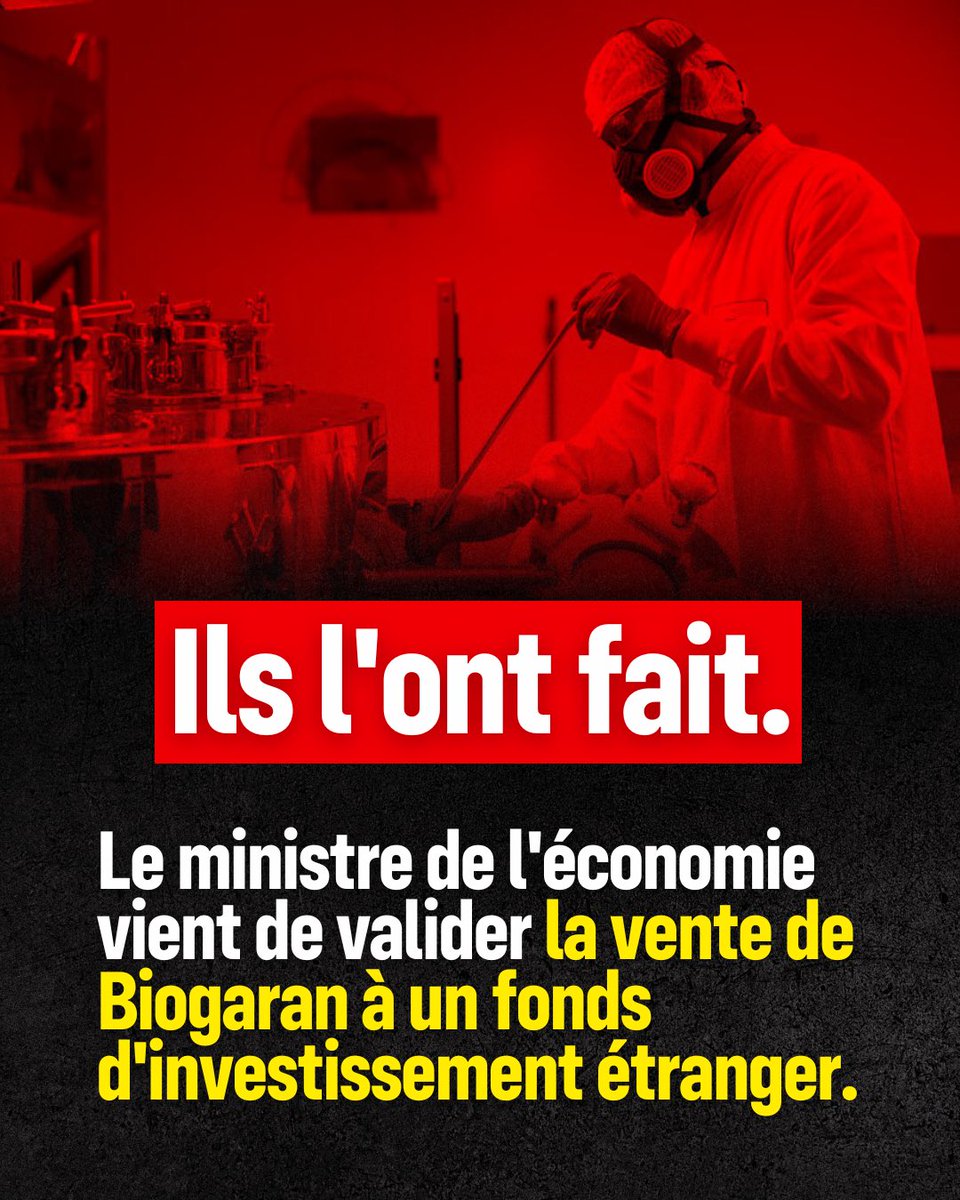 Clemence_Guette's tweet image. Ils l'ont fait.

Le ministre de l'économie vient de valider la vente de Biogaran à un fonds d'investissement étranger.

Les macronistes vendent la France à la découpe : industries stratégiques, sidérurgie, armement, médicament. 

Souvenez-vous de leurs grandes promesses pendant…