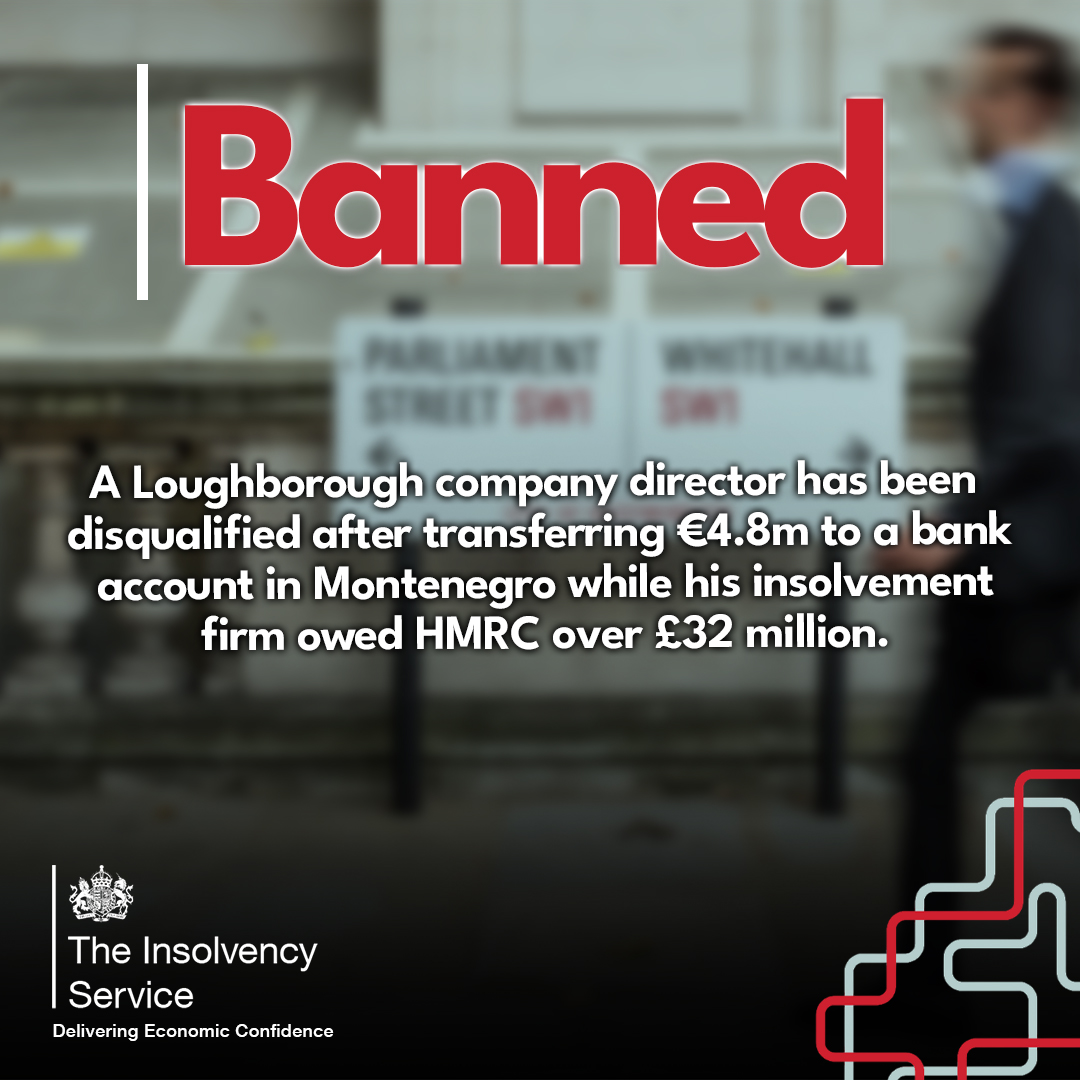 A payroll company director has accepted a seven-year director ban after transferring €4.8m to a Montenegro bank account while his insolvent firm owed over £32m to HMRC. 

Read more 👉gov.uk/government/new…