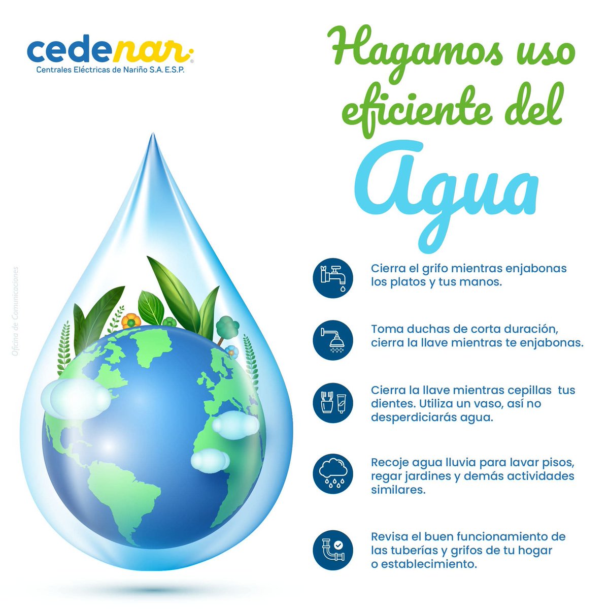 Cedenaroficial's tweet photo. 👷🏻‍♂️💧 El #Agua es fuente de vida y #energía

Es un recurso natural imprescindible para el desarrollo de las actividades humanas y el equilibrio del planeta 🌎

Hagamos un uso responsable de ella 😉 y reafirmemos nuestro compromiso con la naturaleza 💚

#Cedenar #Nariño #Vida https://t.co/0EoRYlAANX