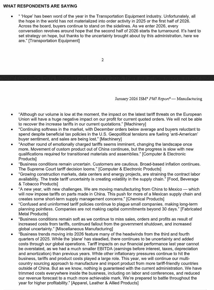 NickTimiraos's tweet image. The headline jump in the manufacturing ISM (to 52.6%, the first time above 50 in 12 monts) hints at an upturn but also suggests post-holiday replenishment plus customers wanting to "get ahead of expected price increases due to ongoing tariff issues."

The commentary is a hot