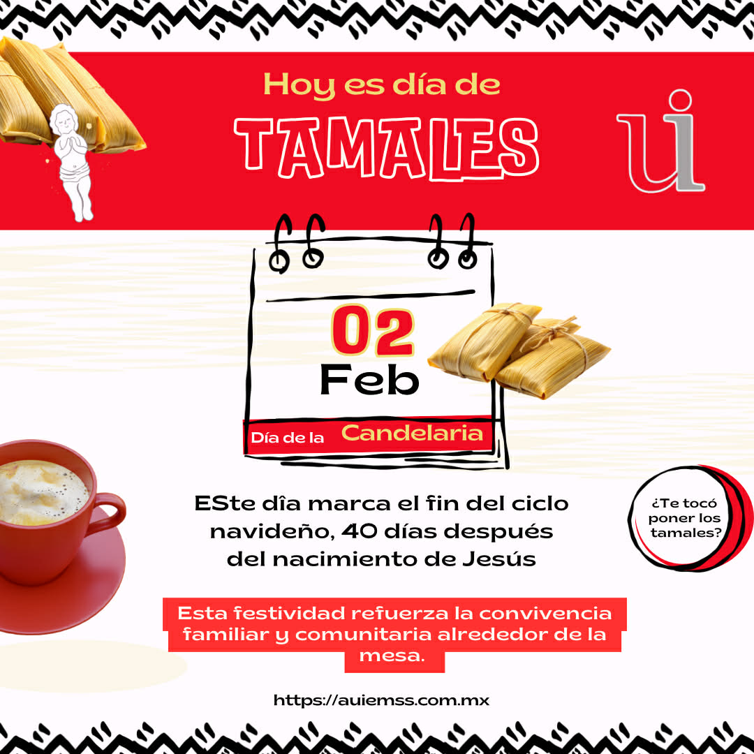 🫔✨ ¡Hoy es día de tamales!
Celebramos la Candelaria compartiendo tradición, sabor y momentos en familia.
¿A ti te tocó poner los tamales? 😄☕️
Que no falte el cafecito y la buena convivencia alrededor de la mesa.
#DíaDeLaCandelaria #DíaDeTamales  #AUIEMSS #ConvivenciaFamiliar