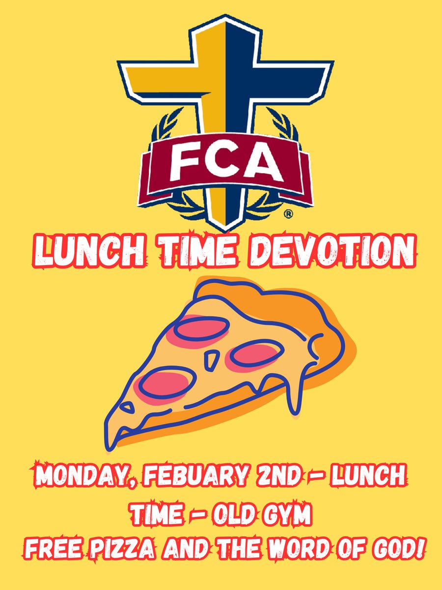 Join us today in the old gym at lunch for some pizza and a message from Ron Nelson! <a href="/FCA_CV/">Ron Nelson</a>