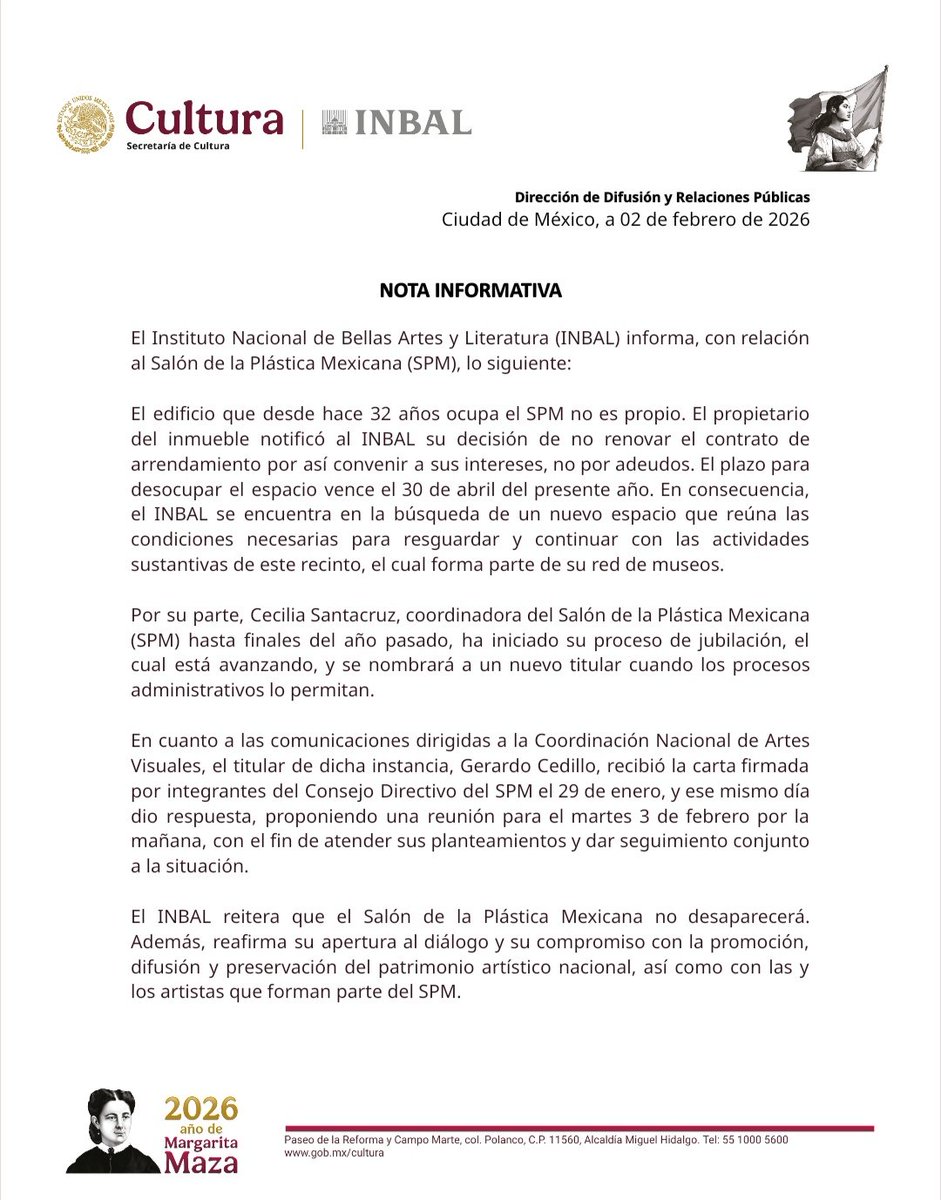 bellasartesinba's tweet photo. #INBALinforma https://t.co/tATdKDtg3r