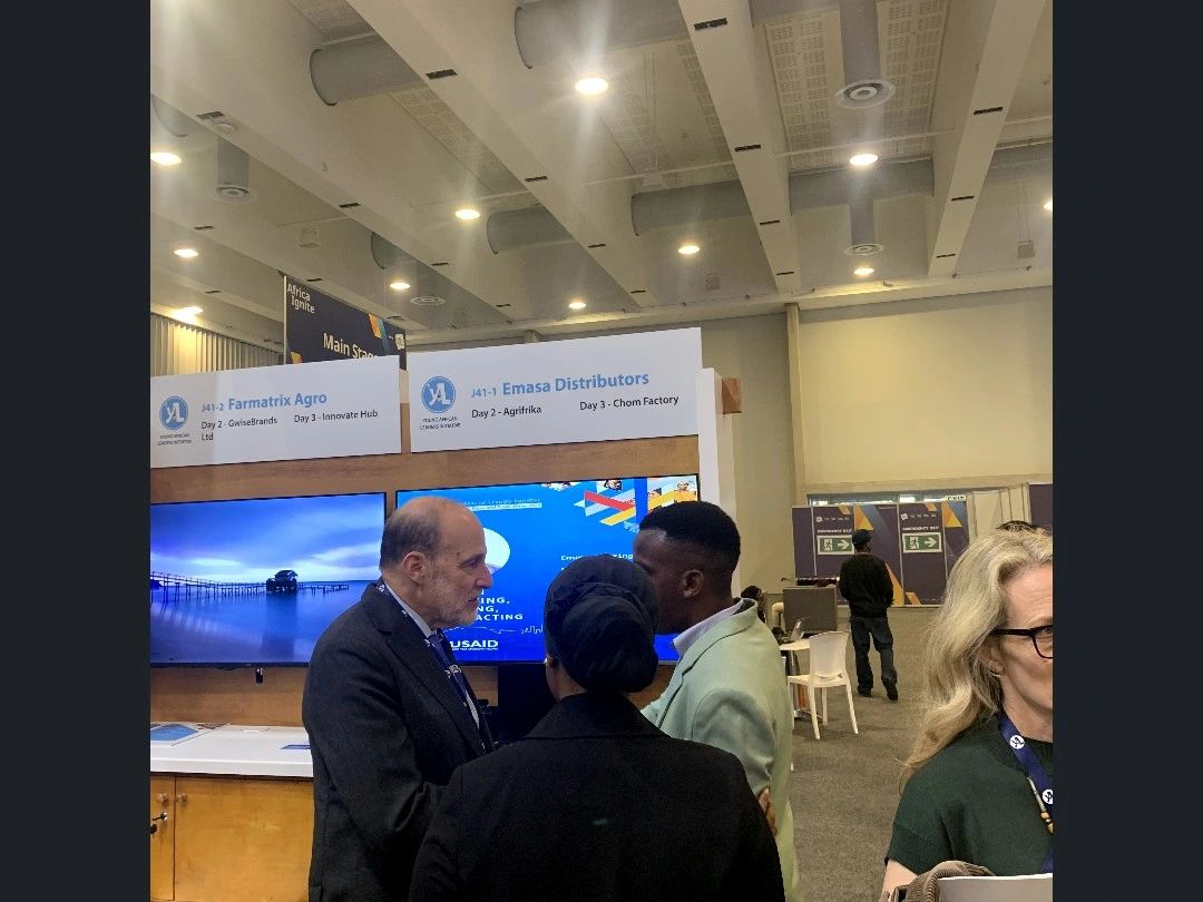 emasadistributr's tweet photo. Honored to present Emasa Distributors’*climate-smart agriculture &amp; solar solutions at #AfricaTechFestival to Jerrold Keilson, Senior Director at @ASU &amp; YALI Legacy &amp; Localization Program Director. His insights reaffirm our commitment to scalable, locally driven solutions. https://t.co/6MS7UXQUlO