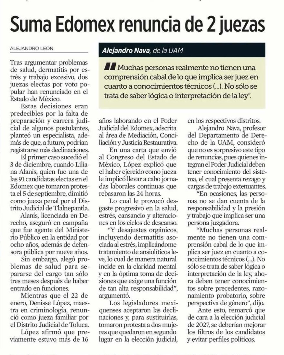 En #PoderJudicial del #Edomex 2 juezas “electas” renunciaron al cargo por estrés, trabajo excesivo… Los políticos no quisieron escuchar a gente de carrera judicial: se requieren más juzgados, más plantilla laboral, no despidos. Y juzgadores con conocimientos, no ignorantes.