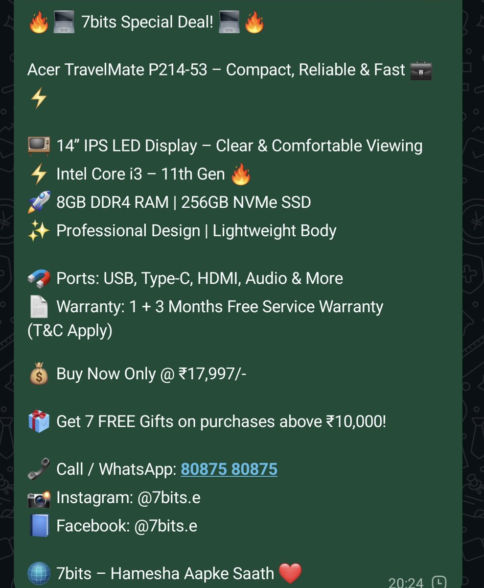 7bits_e's tweet photo. Buy Now... 80875 80875
#7bits
#7bitsElectronics
#LaptopDeal
#LaptopForSale
#UsedLaptop
#RefurbishedLaptop
#AcerLaptop
#AcerTravelMate
#BusinessLaptop
#OfficeLaptop
#StudentLaptop
#i3Laptop
#11thGen
#FastPerformance
#NVMeSSD
#AffordableLaptop
#BestLaptopDeal
#BudgetLaptop
#Laptop https://t.co/EacfYBtRPC