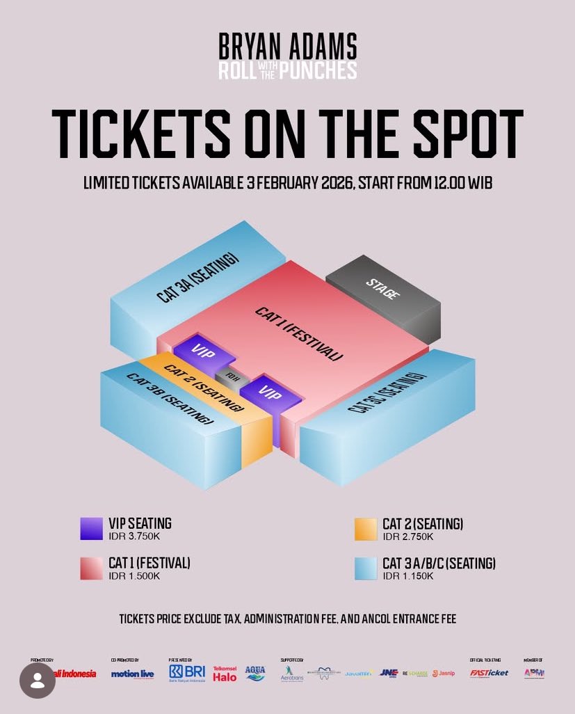 eggsurprice's tweet photo. WTS tiket konser Bryan Adams Roll with the Punches  Jakarta kategori Festival 
Harga Underprice bisa cod Venue
#wts #wtb #bryanAdams https://t.co/aJMBula1Pj