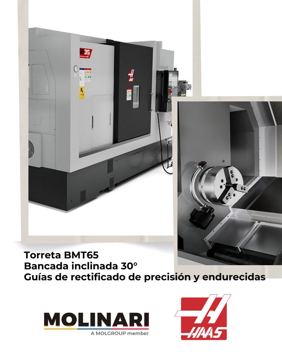 molinari_sa's tweet photo. • Torno de guías encajonadas que garantiza precisión y robustez.
• Torreta BMT65 de 12 estaciones y capacidad de barras de hasta 90 mm.
• Hasta 2500 rpm y 40 hp de potencia para enfrentar trabajos exigentes. https://t.co/a2m4rtIoIn