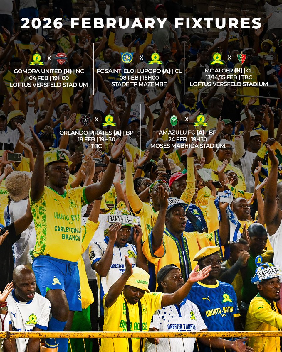 𝗙𝗲𝗯𝗿𝘂𝗮𝗿𝘆 𝗶𝘀 𝗣𝗮𝗰𝗸𝗲𝗱 𝘄𝗶𝘁𝗵 𝗙𝗼𝗼𝘁𝗯𝗮𝗹𝗹! 🙌

The Brazilians are ready to make their mark in 3️⃣ competitions this month, which match are you hyped for? 👇

#Sundowns #AreyengMasandawana