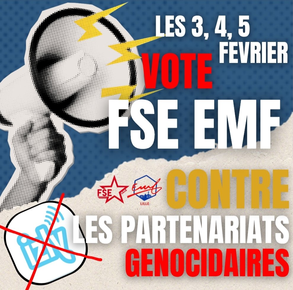 Les élections CROUS auront lieu du 3 au 5 février. J'invite tous mes mutus étudiant•es à voter et à faire voter pour la liste FSE-EMF, pour défendre un CROUS antiraciste, anti-impérialiste, féministe et anti-validiste.

Ce sont les seuls qui défendent vraiment les étudiant•es