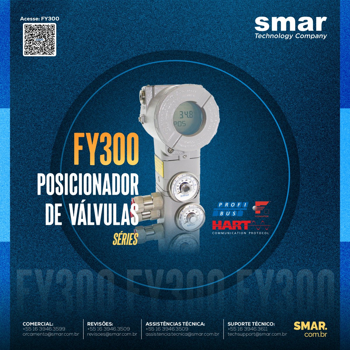 O posicionador da Série FY300 fornece uma saída de pressão para o atuador da válvula de controle, posicionando-a de acordo com a entrada recebida da saída de um controlador.

Acesse FY300:  smar.com/pt/produto/fy3…