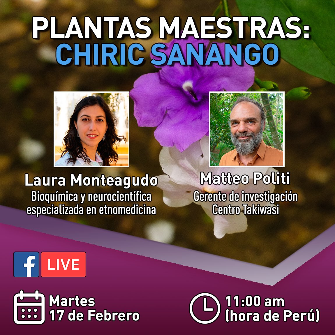𝐋𝐚𝐬 𝐏𝐥𝐚𝐧𝐭𝐚𝐬 𝐌𝐚𝐞𝐬𝐭𝐫𝐚𝐬: 𝐞𝐥 𝐂𝐡𝐢𝐫𝐢𝐜 𝐒𝐚𝐧𝐚𝐧𝐠𝐨
En nuestro próximo webinar conversaremos con la bioquímica Laura Monteagudo.
Martes 17 de Febrero 11:00 am (hora de Perú).
Enlace para asistir: facebook.com/share/1BnnZ7Ec…
