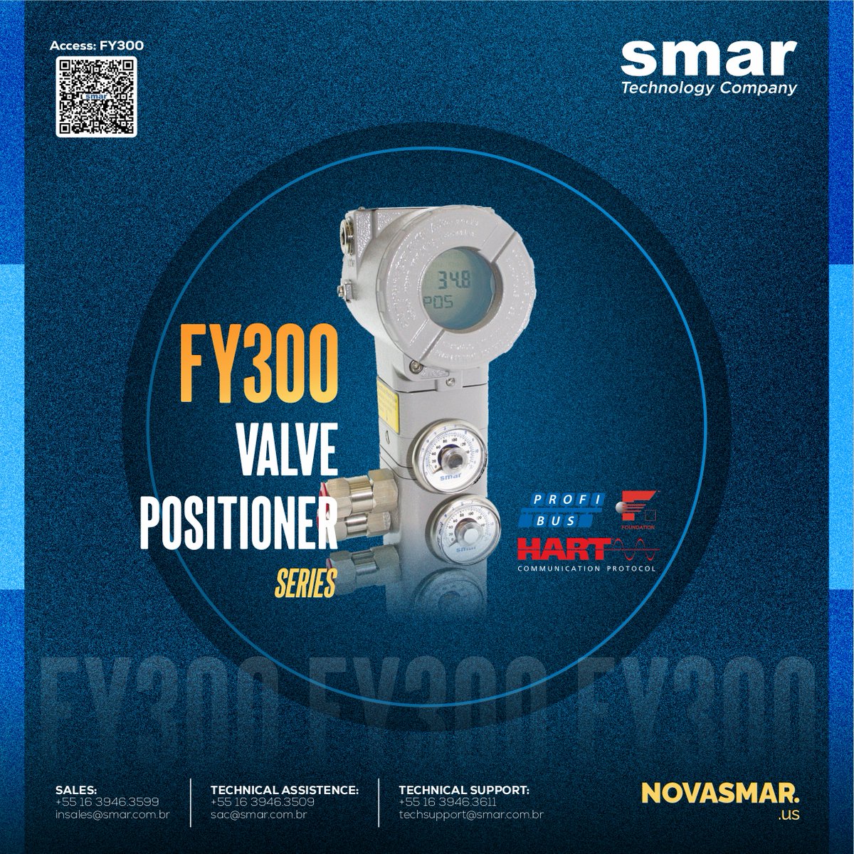 FY300 Series positioner provides an output pressure to the control valve actuator, positioning it according to the input received from the output of a controller.

Access FY300: smar.com/en/product/fy3…