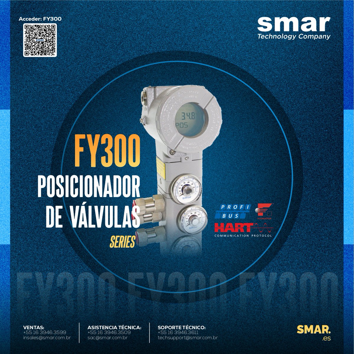 El posicionador de la serie FY300 proporciona una salida de presión al actuador de la válvula de control, posicionándolo de acuerdo con la entrada recibida de la salida de un controlador.

Acceder FY300: smar.com/es/categoria/l…