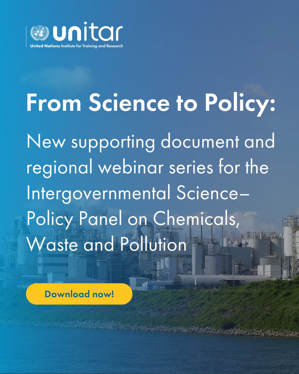 UNITAR's tweet image. We developed a guide and regional webinars to help countries engage with the new Science–Policy Panel on Chemicals, Waste &amp;amp; Pollution. Turning science into action! 

Download the guide here 🔗 acrobat.adobe.com/id/urn:aaid:sc…

#ISPCWP #SciencePolicy